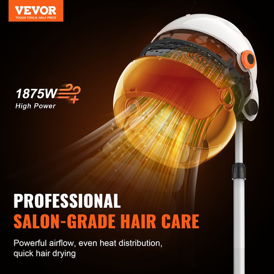 Professional Hooded Dryer, 1875W High-Power Bonnet Hair Dryer, Sit Under Hair Dryer With Timer, 3 Temp Settings & Wind Speed, Floor Standing Rolling Base With Wheels For Beauty Salon Home Spa