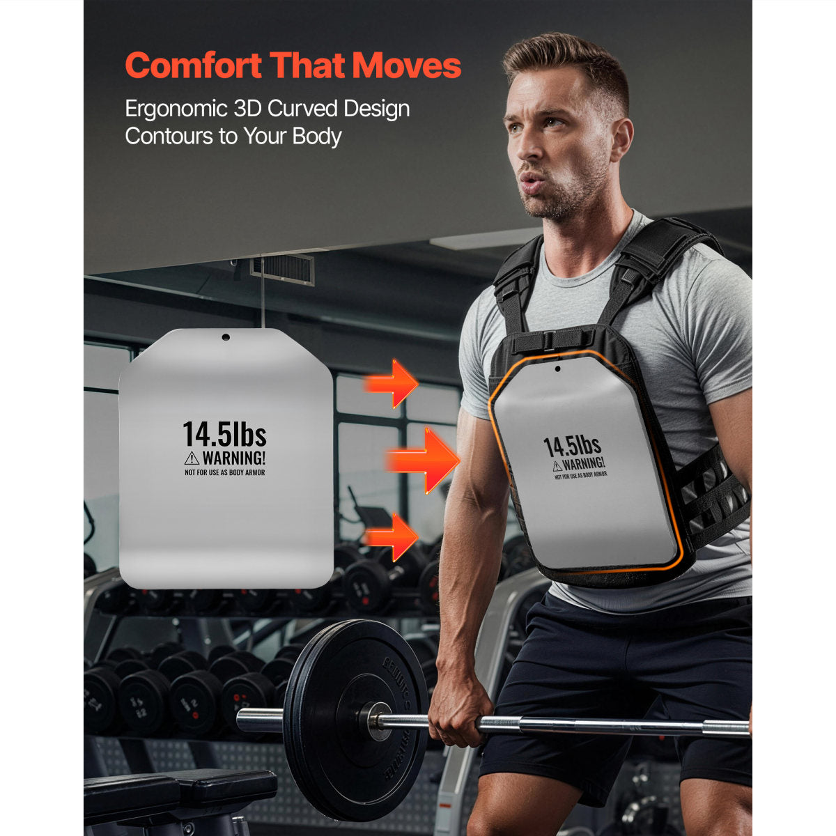 Curved Weight Vest Plates, 14.5 LB Pairs, Premium Steel Tactical Weighted Plates For Vest, Ergonomic Design, For Strength Endurance Training, Running, Jogging, Fitness, Heavy Workouts