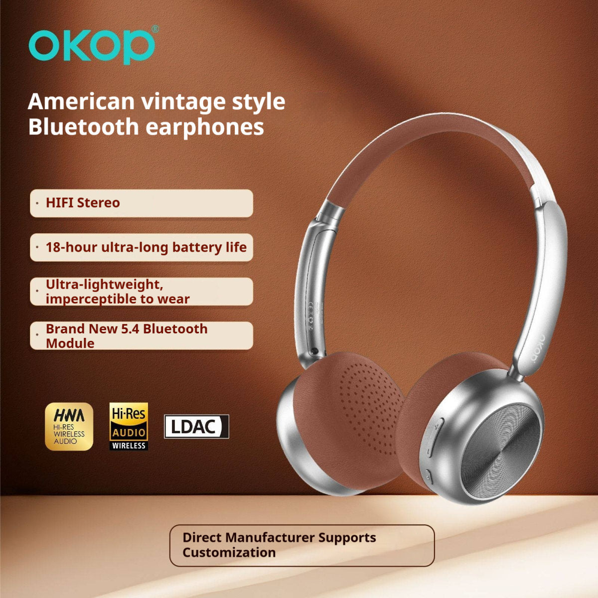 KP-H106 In-Stock Bluetooth Headphones New Retro Style Active Noise Cancellation Stylish Design Extra-Long Battery Life Superior Sound Quality Factory Direct