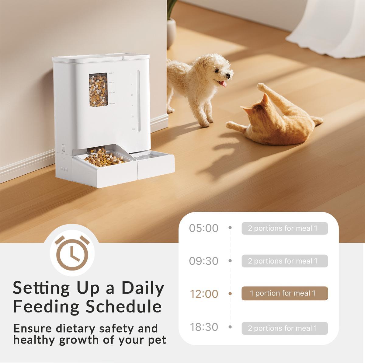 Waithem WiFi Automatic Pet Feeder & Waterer 2-in-1 Set App-Controlled, 2-Week Capacity, Detachable &Washable, Moisture-Proof