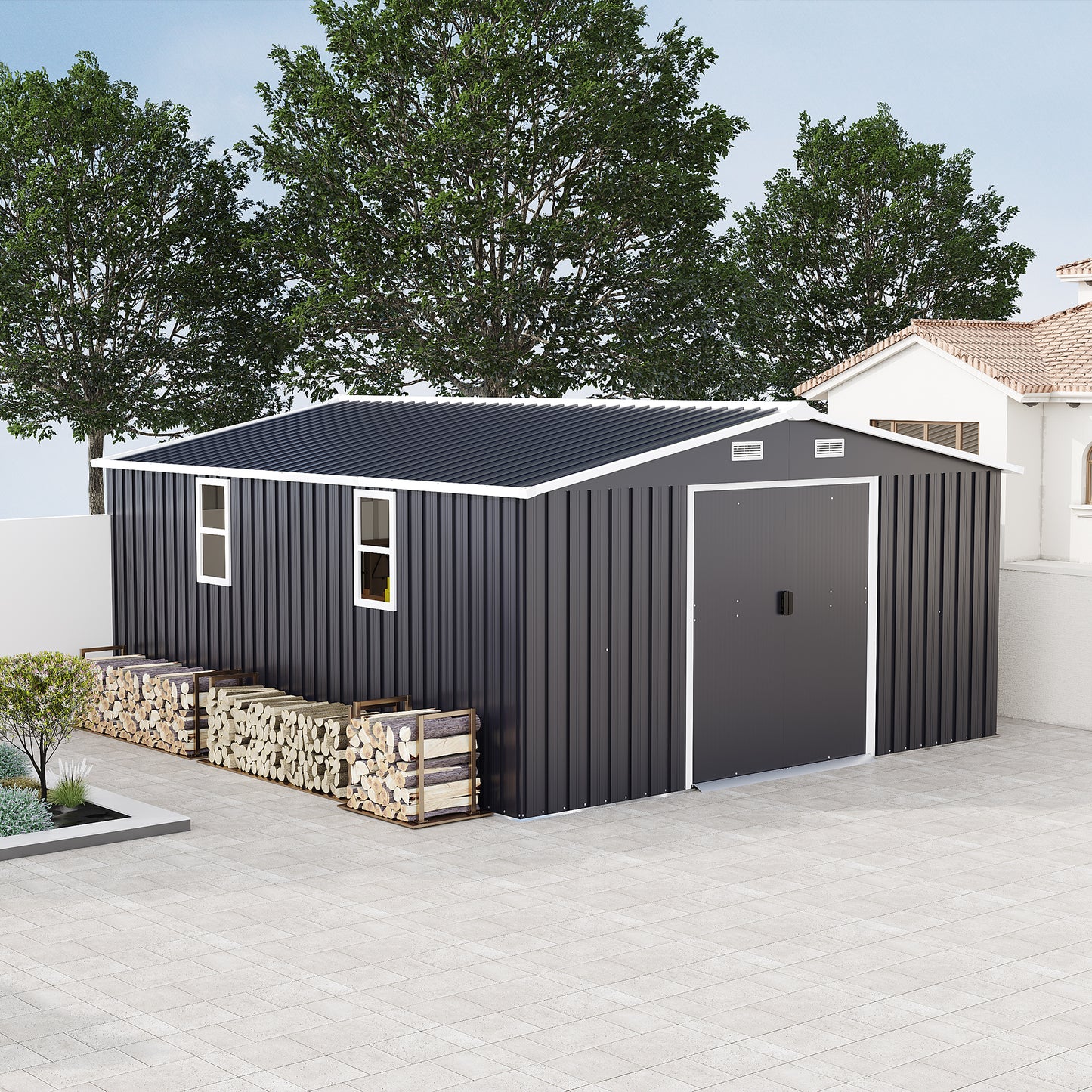 Campcraft 10x12ft 0.23mm Color Steel Plate, Surface Protective Film, Two Daylight Windows, A Practical And Thoughtful Gift,two Colors Can Be Freely Selected Storage Sheds