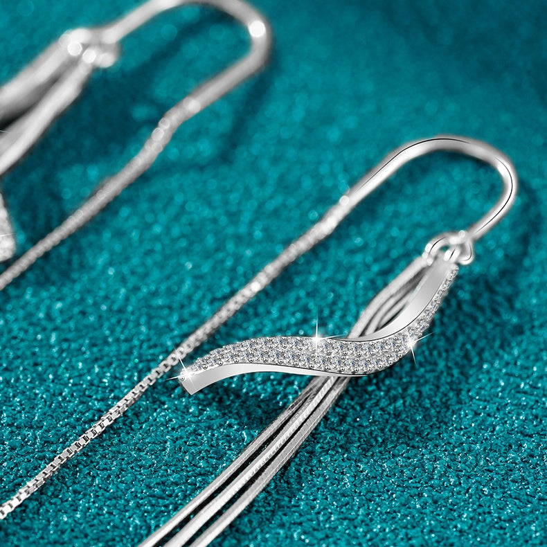 1 Pair 999 Sterling Silver Sparkly Cross Long Tassel Earrings, Minimalist & Elegant, Perfect For Daily, Party & Dating, Ideal Valentine's Gift