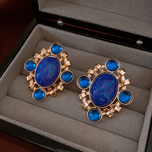 Artisan Vintage Zircon Stud Earrings Female Unique Design  Retro Fashion Jewelry