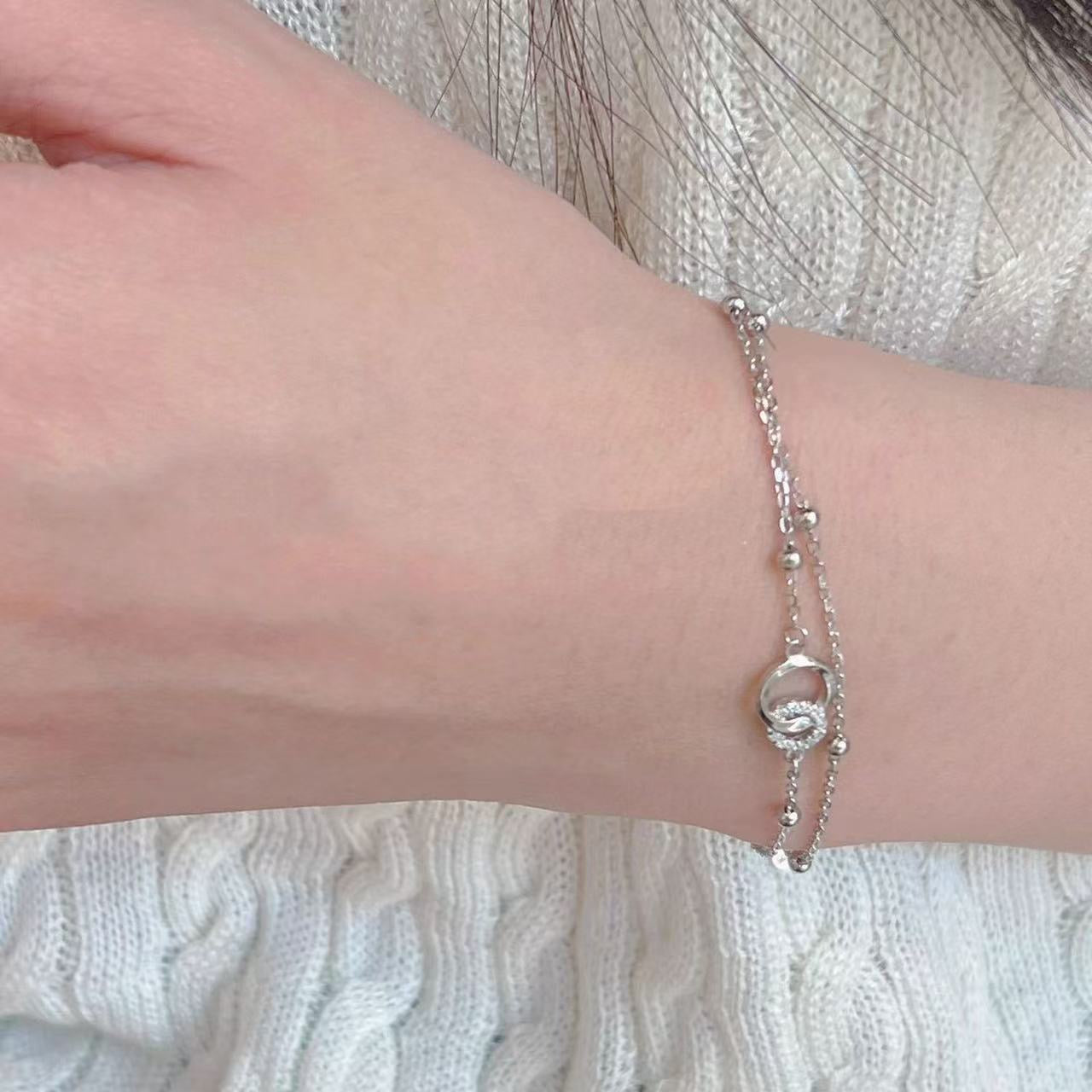 1pcs 999 Sterling Silver Mobius Infinity Bracelet, Elegant Trendy Style, Ideal For Birthday & Anniversary Gifts