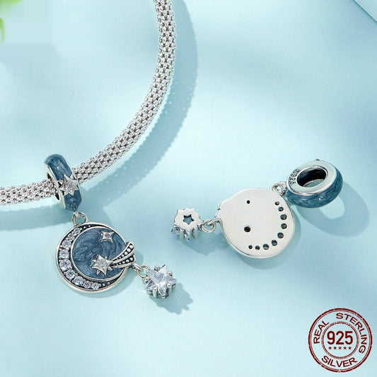 925 Sterling Silver Starry Sky Galaxy Pendant Blue Meteor Diy Bracelet String Beads Accessories