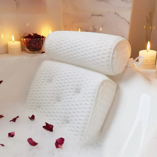 Bathroom Bath Pillow 4D Mesh Fabric Quick-drying With 6 Suction Cups