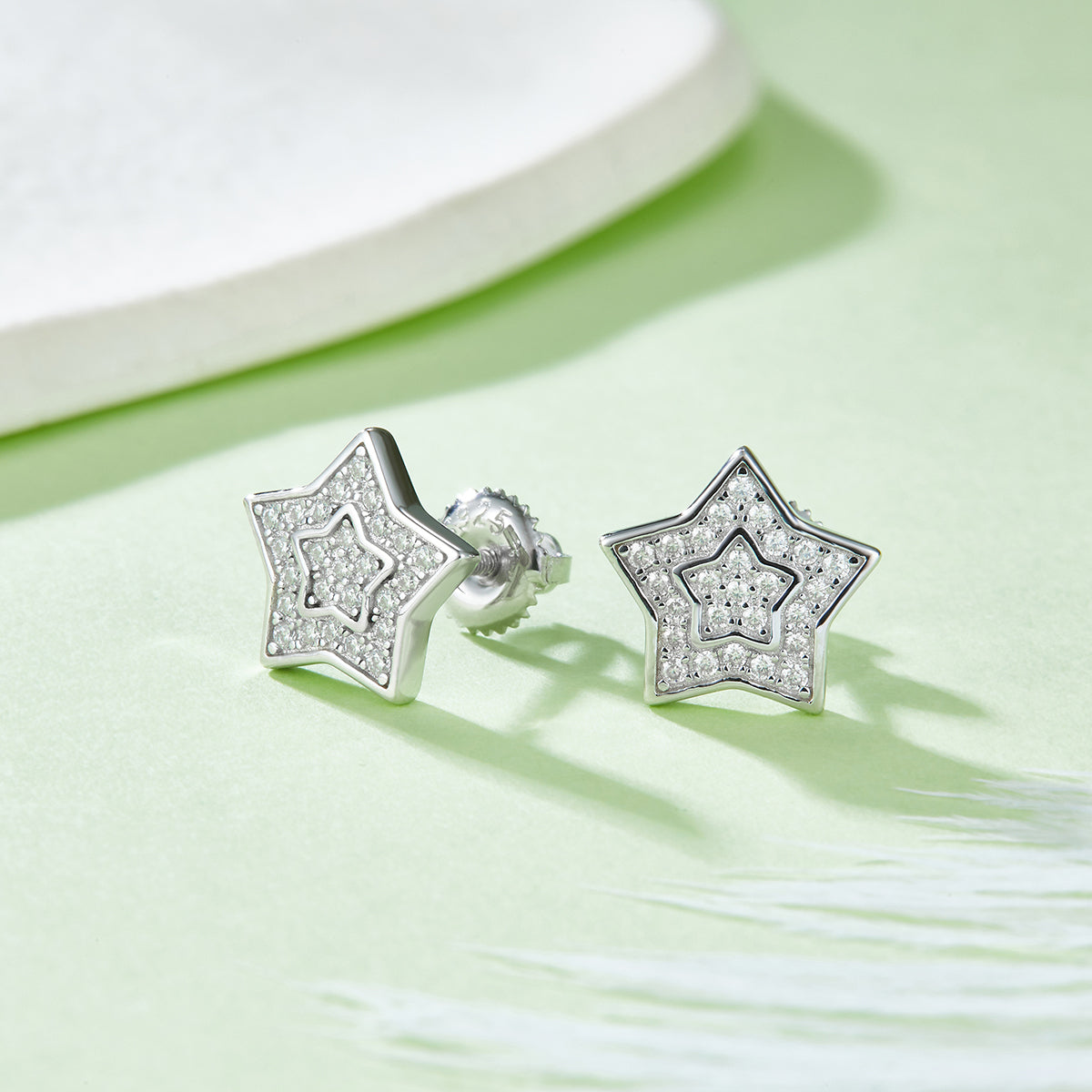 S925 Sterling Silver 52pcs D Color VVS1 Moissanite Star Stud Earrings 11mm Double Pave Screw Back Hypoallergenic 1.7g GRA Certified Gift Box