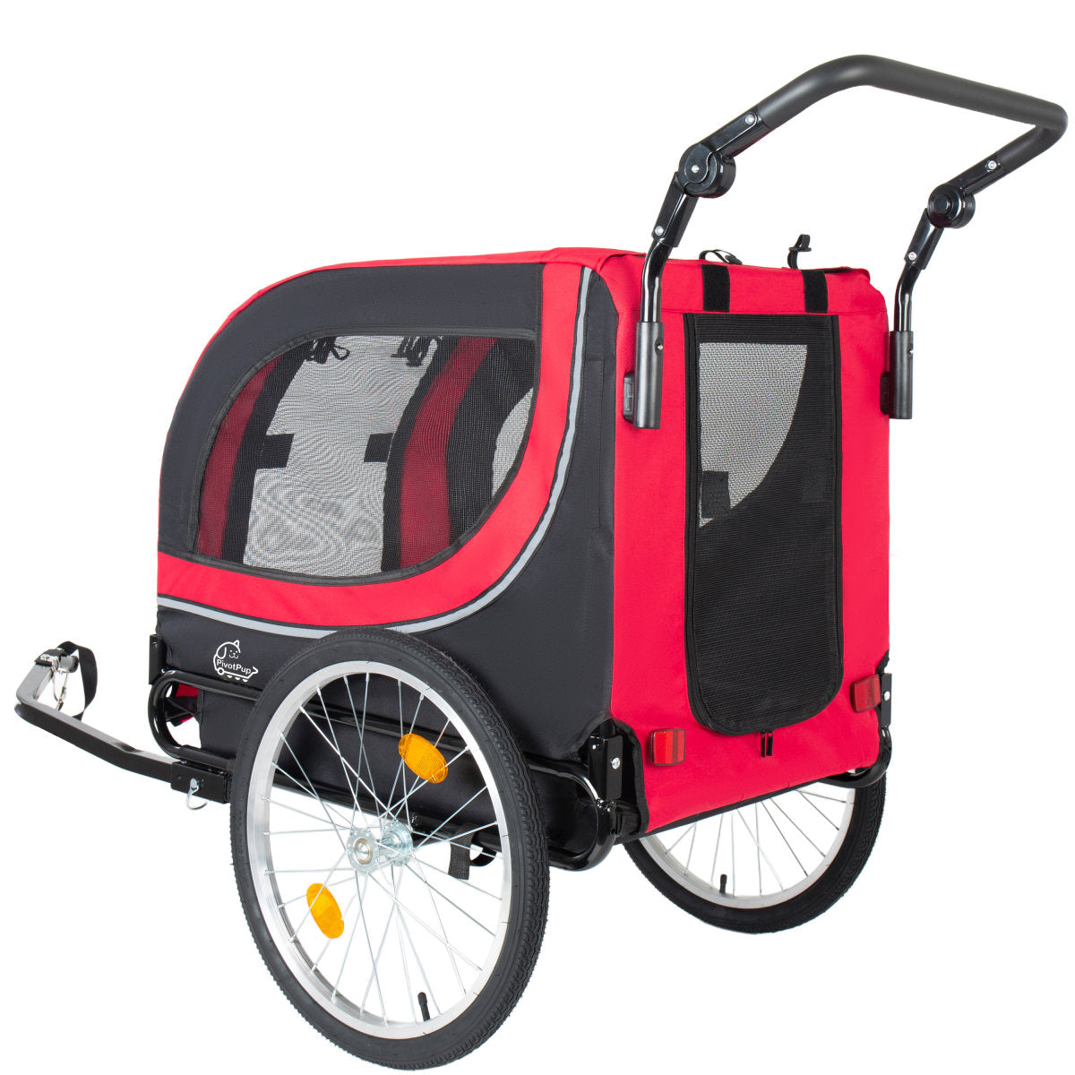 2-in-1 Bike Trailer & Pet Stroller For Dogs Up To 100lbs Foldable Pet Carrier Cart With Two 8   Front Caster & 20   Quick Release Air-Filled Wheels, Breathable Mesh And PVC Rain Cover, Red