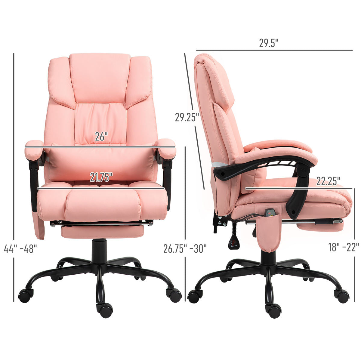 Massage Office Chair with 6 Vibrating Points, High Back Reclining Office Chair with Footrest and Remote, Pink