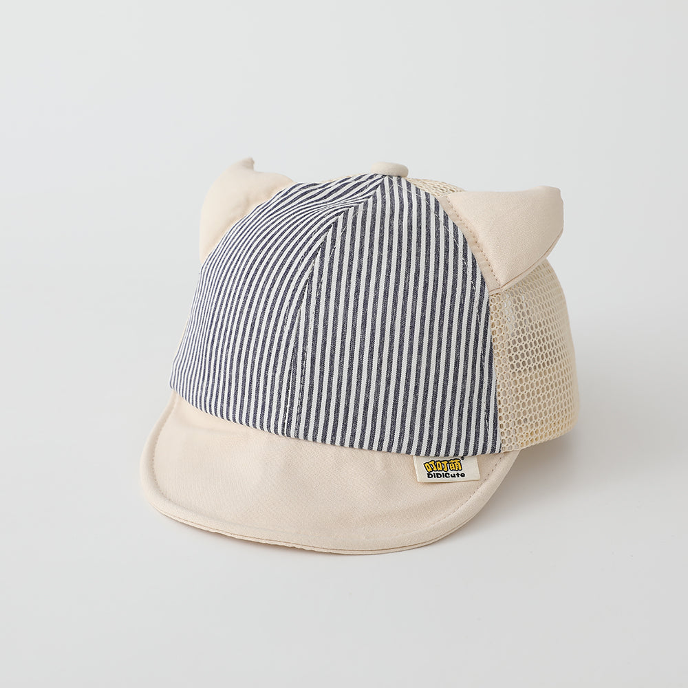 Children's Vertical Stripe Demon Horn Mesh Baseball Cap For Outdoor Picnics, Family Outings, Soft Brim, Sun Protection, Baby Hat