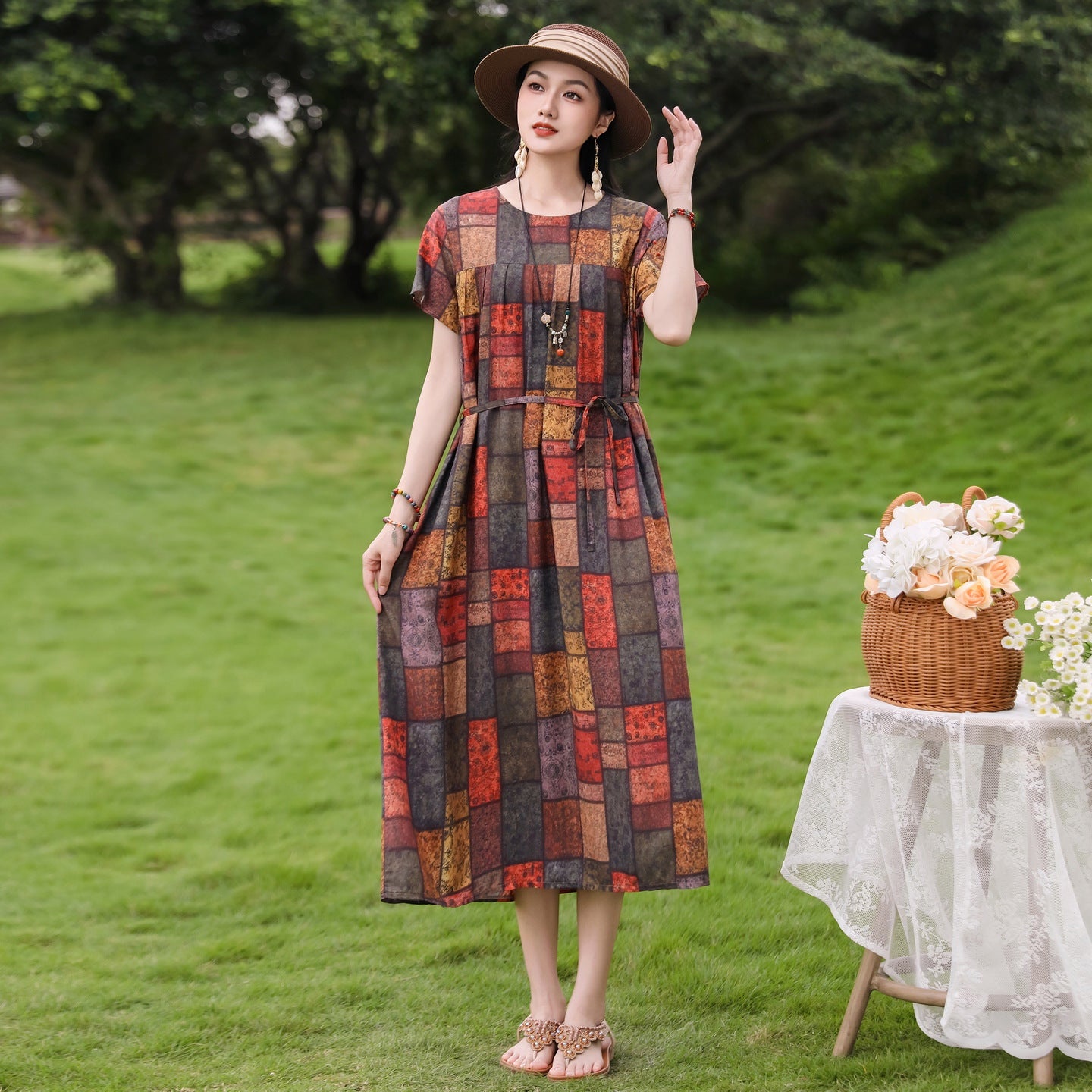 New Elegant Cotton Silk Dress For Middle Aged And Senior Women