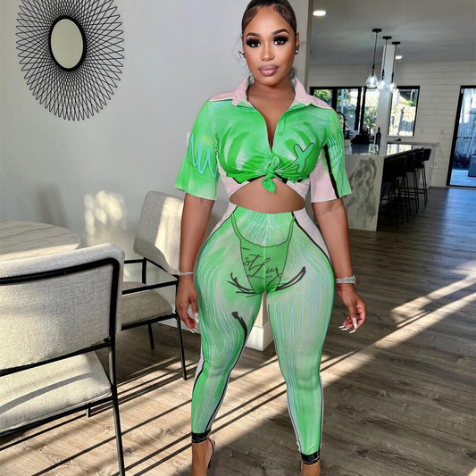 Two-piece Summer Printing Temperament Commute Sweet Beauty