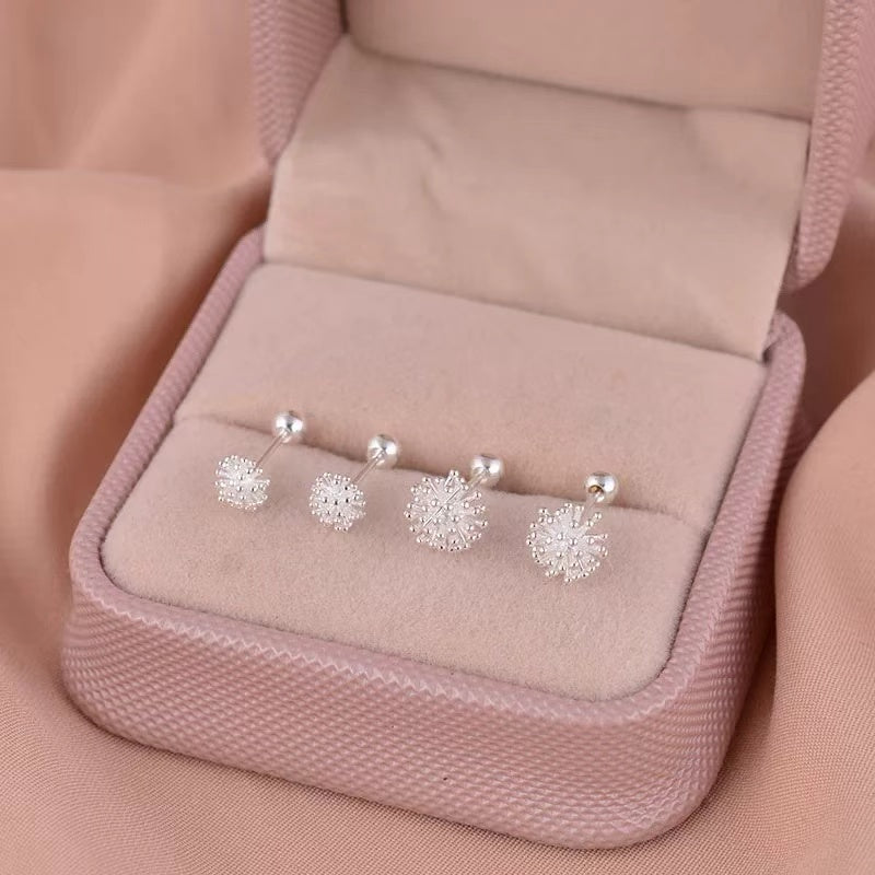 1 Pair 999 Sterling Silver Dandelion Screw Back Stud Earrings, Delicate Minimalist Style, Perfect For Daily Wear & Valentine's Gifts