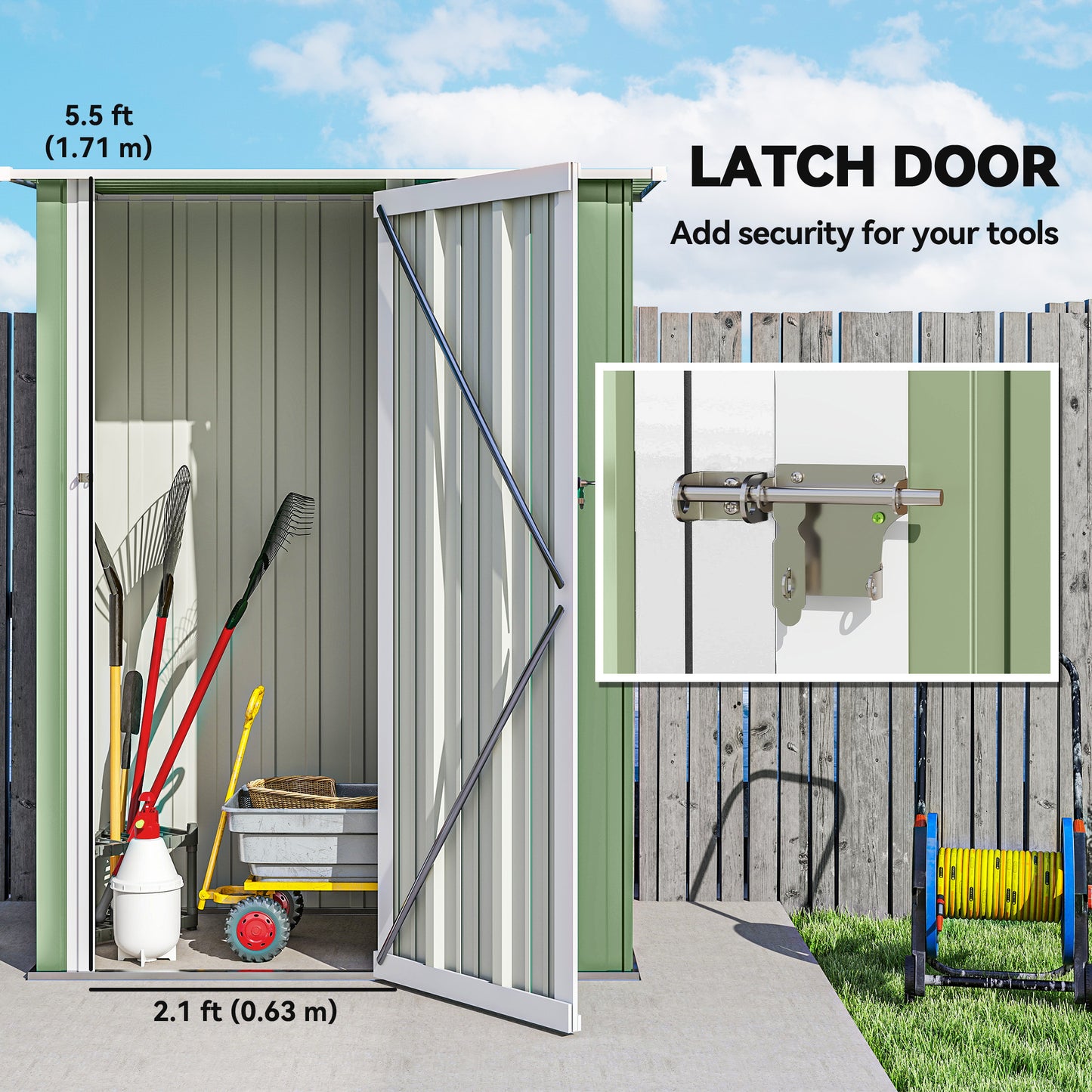 5ft X 3ft Garden Storage Shed, Outdoor Metal Shed With Sloped Roof, Lockable Door For Tools, Equipment, Light Green