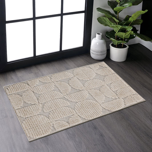 Step Collection High-Low Beige Indoor Area Rug, 2'x3', Modern, Contemporary, Geometric, Bohemian, Bedroom, Kitchen, Living Room, Doormat, Non Shedding Carpet