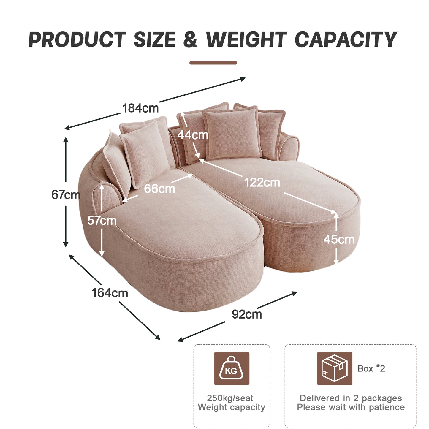 Comfortable Chenille Cloud Double Sofa, Frameless Design, Extra Large Double Chaise Longue, Including Cushions, No Setup Needed, For Living Room,Pink