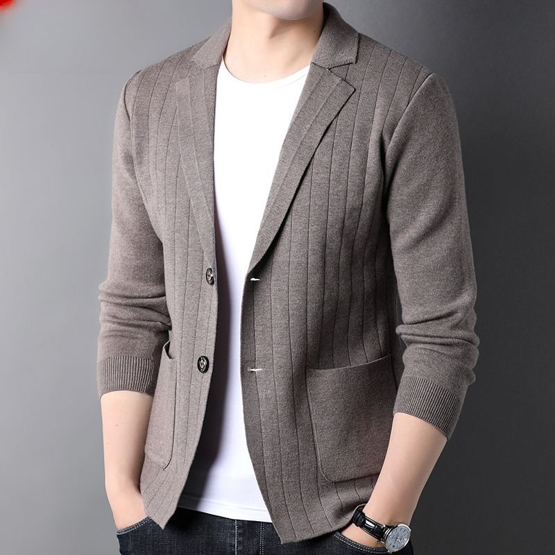 Mens Wool Knit Suit Jacket Korean-Style Trendy Sweater