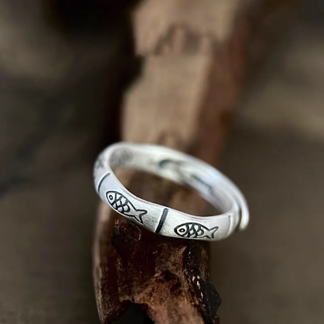 1pc 999 Sterling Silver Koi Fish & Bamboo Open Ring, Retro Lucky Style, Perfect For Daily Wear & Exam Valentine's Gift