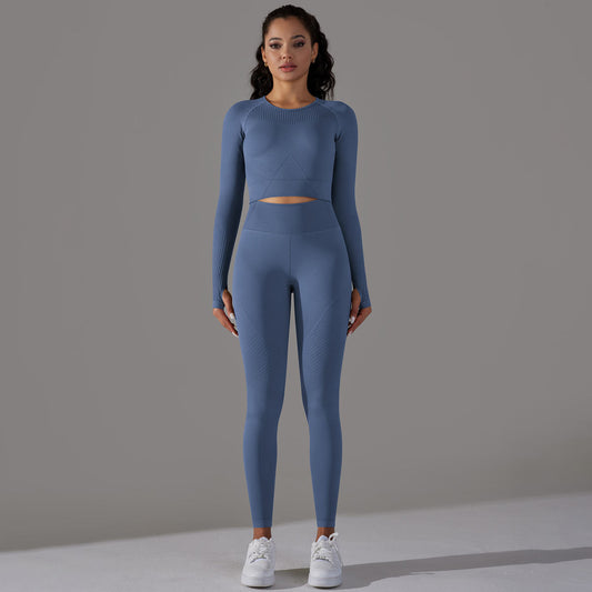 Seamless Knitted Jacquard Solid Color High-elastic Hip Raise Skinny Yoga Clothes Suit