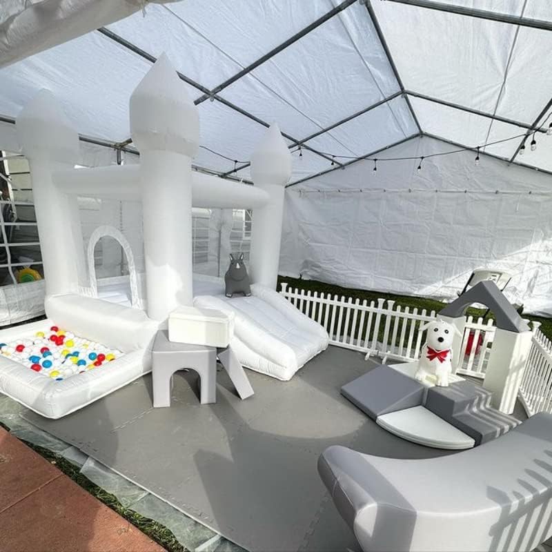 White Bounce House, Castle Theme Kids Inflatable Trampoline With UL Blower, Durable And Easy To Set Up, Safe And Fun For Active Kids--Selling On Amazon Is Prohibited