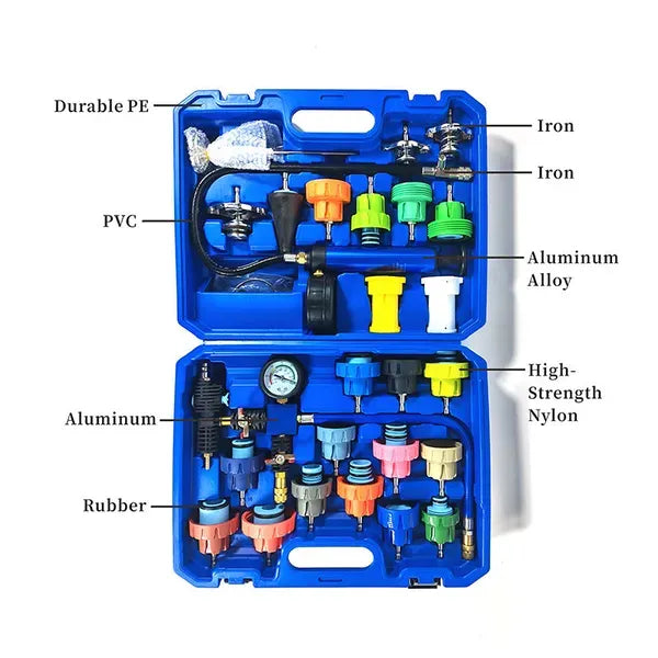 Cooling System Radiator Pressure Tester Leak Detector Coolant Replacement Tool 31PCS Set With Color Case