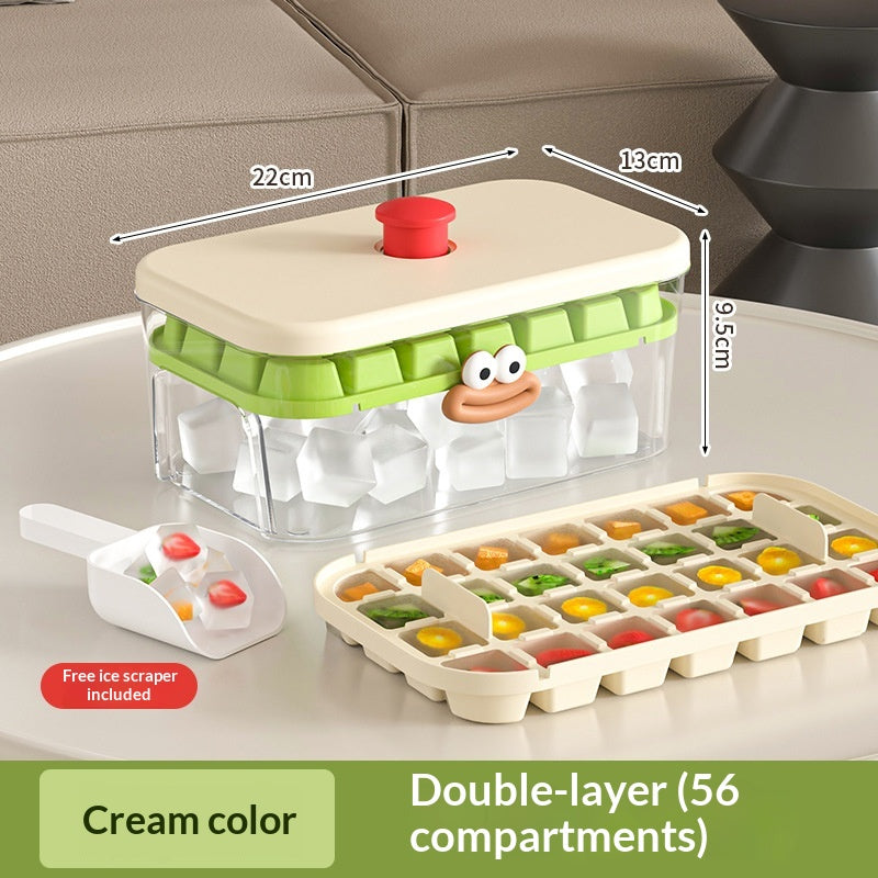 Household Food-Grade Double-Layer Press-Style Large-Capacity Ice Cube Tray With Lid