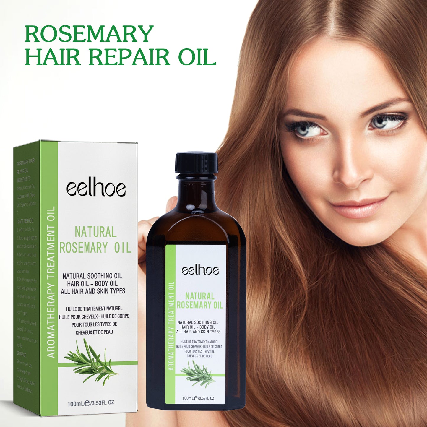 EELHOE Rosemary Essential Oil For Hair Care, Anti-Frizz, Long Lasting, Soft Stay, Repair, Perm And Dye Hair Care