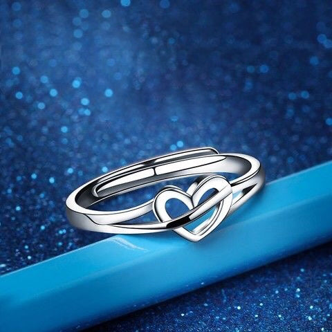 1 Piece 999 Sterling Silver Interlocking Open Heart Ring, Minimalist Romantic Style, For Daily Wear & Valentine's Gifts