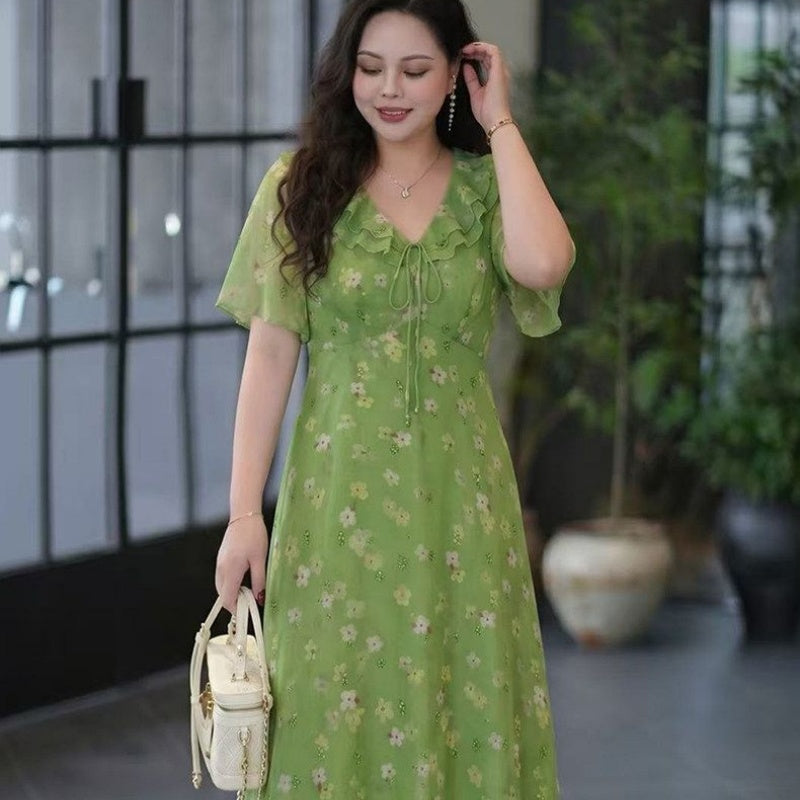 Women's Green Floral Fashion Casual Dress