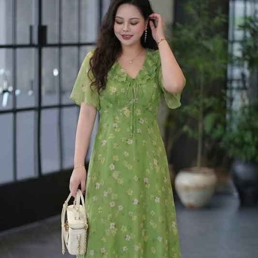 Women's Green Floral Fashion Casual Dress