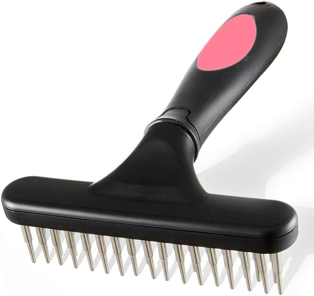 Pet Grooming Rake Double Row Pins Shedding And Dematting Undercoat Rake Comb For Dogs And Cats Safe Grooming Deshedding Brush Comb Out Mats Tangles Easily