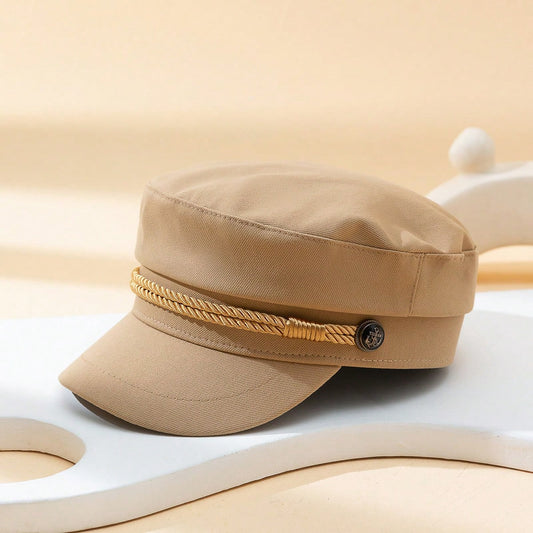 Solid-color Braided Anchor For Adjustable Fashion Korean-Japanese Style Octagonal Newsboy Hat, Suitable For Daily Outings And Shopping.