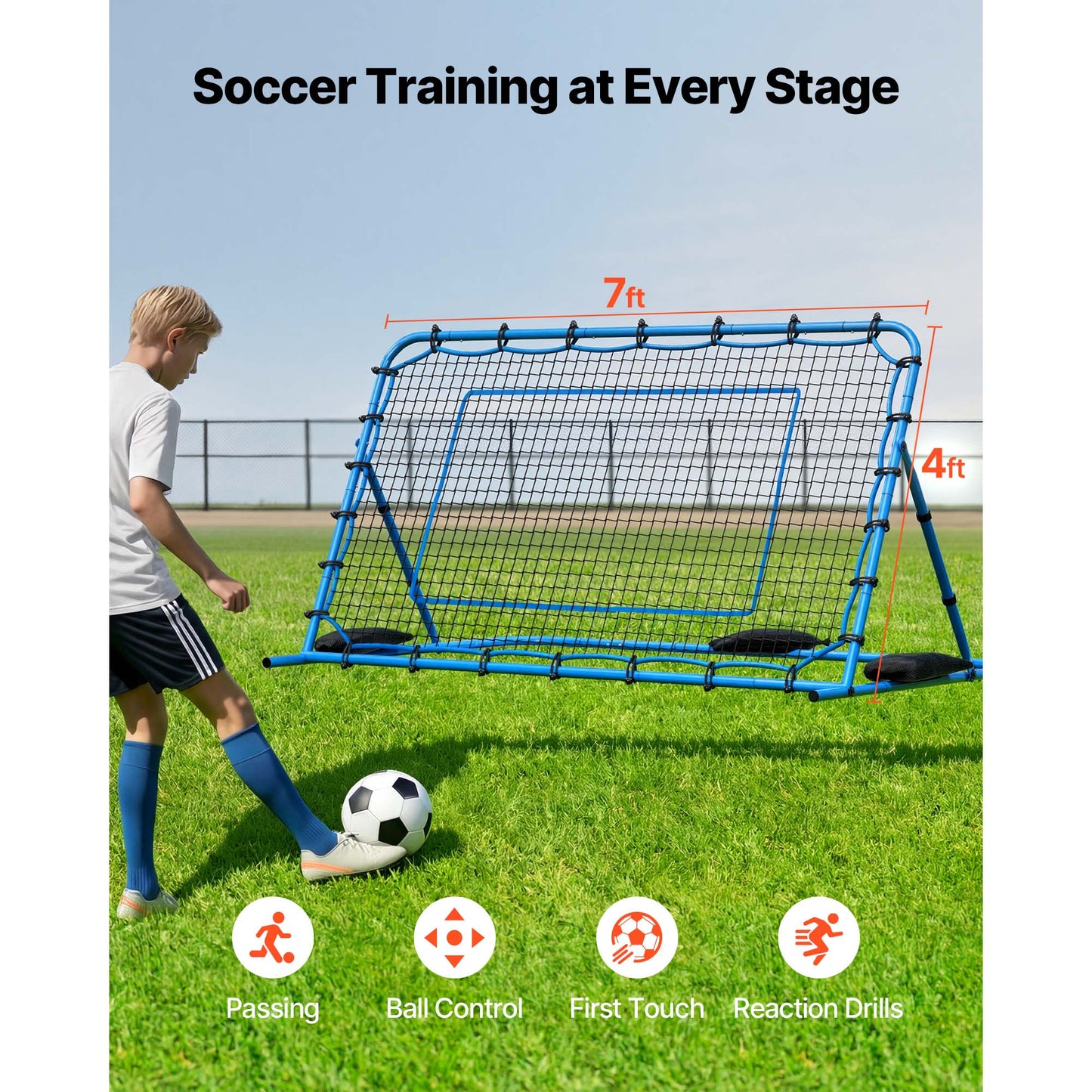 Soccer Rebounder Net, Quick-Switch Angle Soccer Goal Rebounder For Control, Passing Practice, Heavy-Duty Iron Frame & PE Net, Easy Setup Ball Training Aids & Equipment For Teens&Adults,7 X 4 Ft
