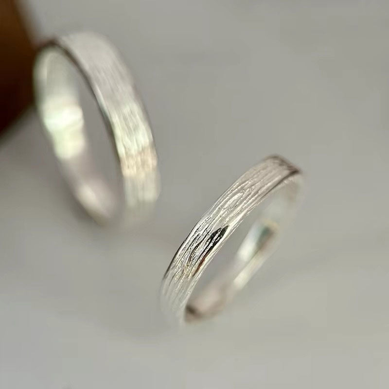 S999 Pure Silver Time-Marked Couple Rings Korean Style Simple Design Valentine's Day Gift Fashionable Versatile Design Ring