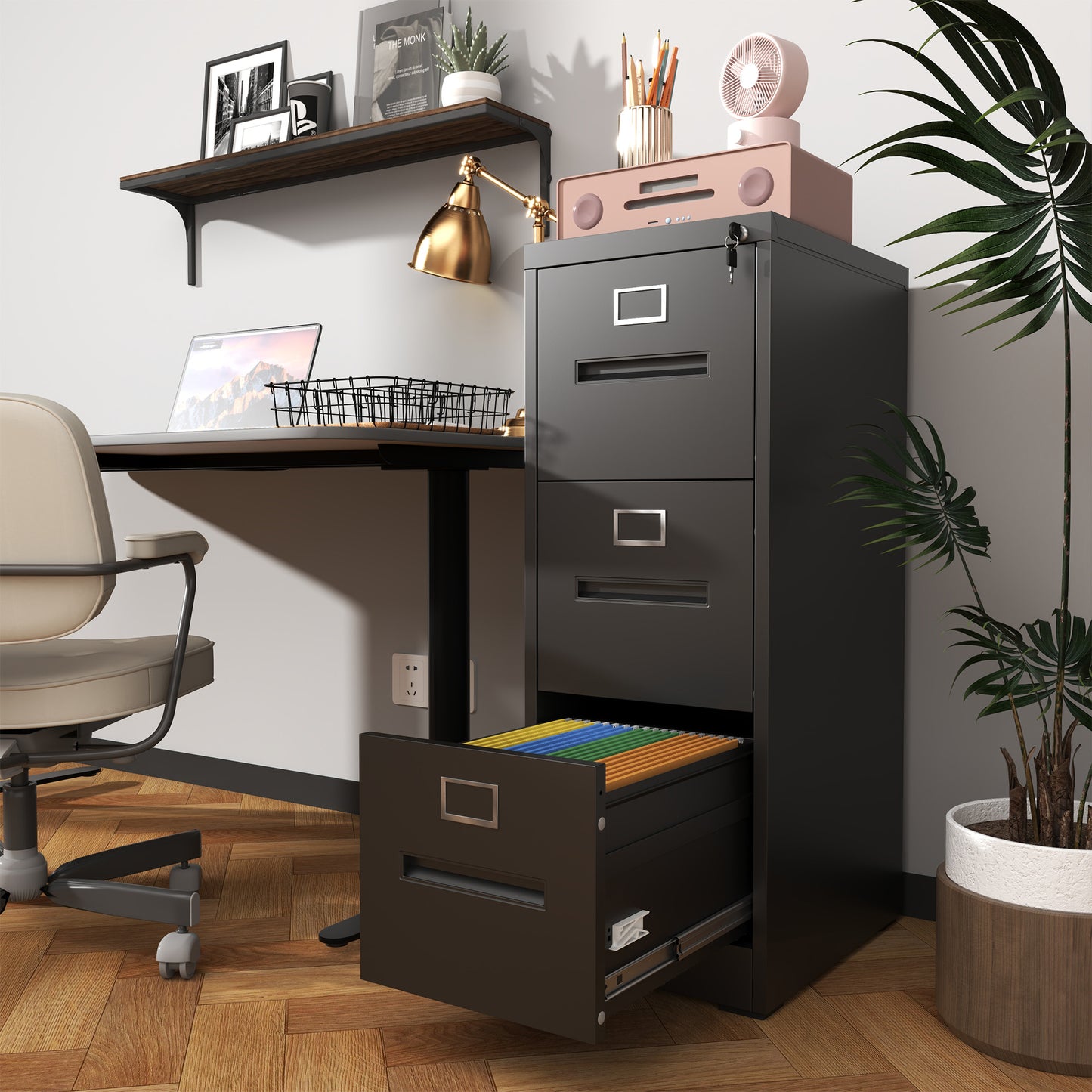 3 Drawer File Cabinet With Lock Metal Vertical File Cabinet Office Home, A4 Legal Letter Size Narrow File Cabinet Locked,Assembly Required