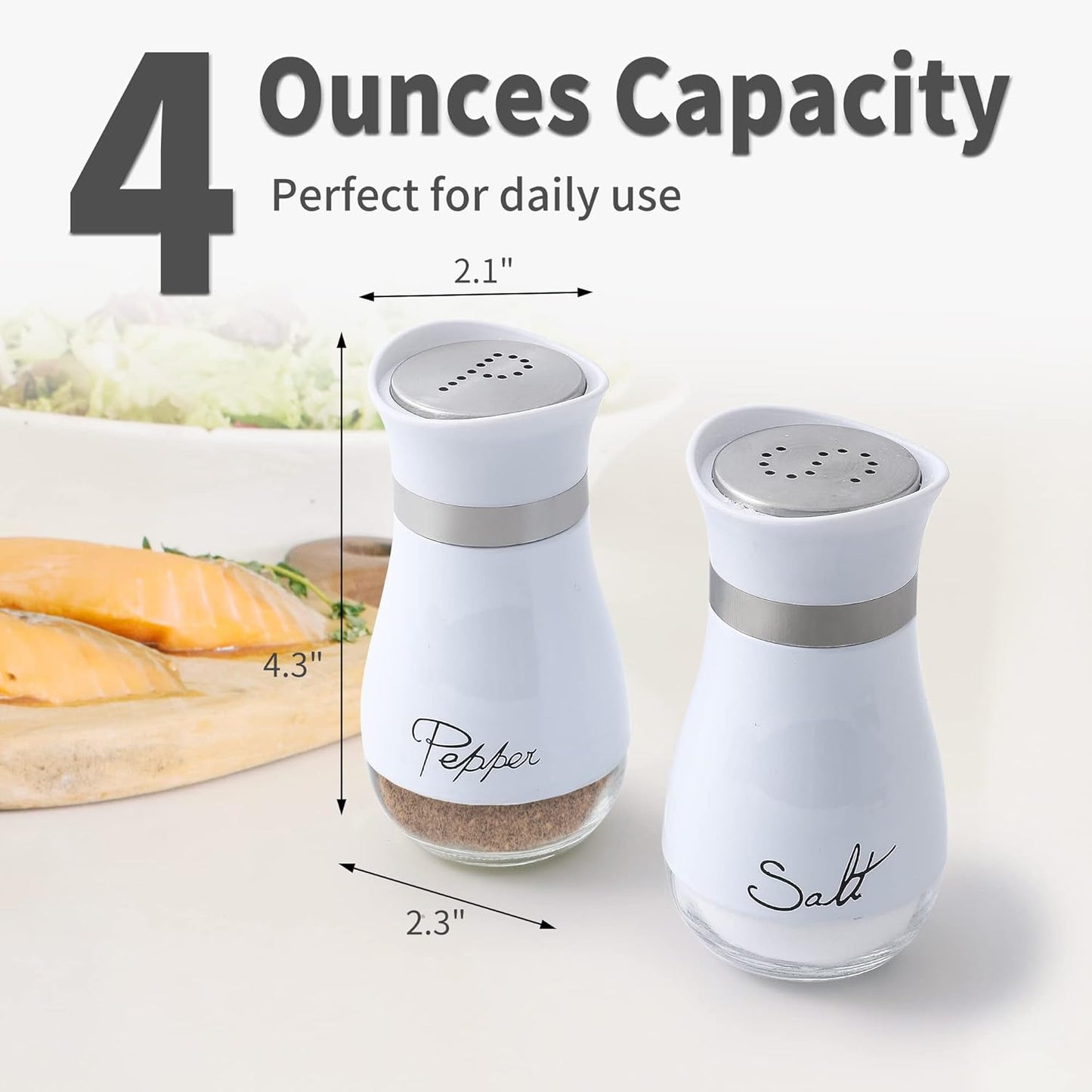 Salt And Pepper Shakers Set - Salt Containers For Gifts, Kitchen Decor, Home, RV, Camp, BBQ, 4 Oz Farmhouse Spice Dispenser With Glass Bottom, Set Of 2