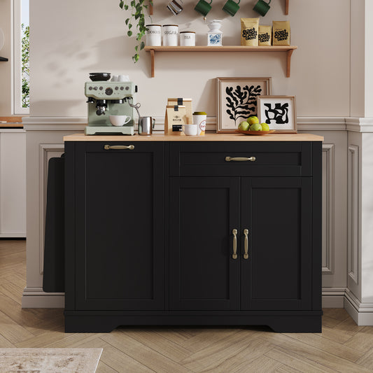 Modern Elegant Sideboard With 3 Doors And One Drawer, Buffet Cabinet With Pull-Out Shelves For Dining Room, Living Room And Kitchen  Black