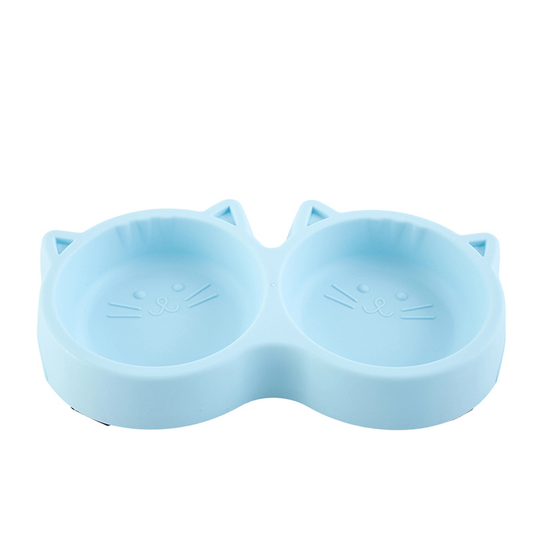 Cat Face Pet Double Bowl-Blue-PP-1