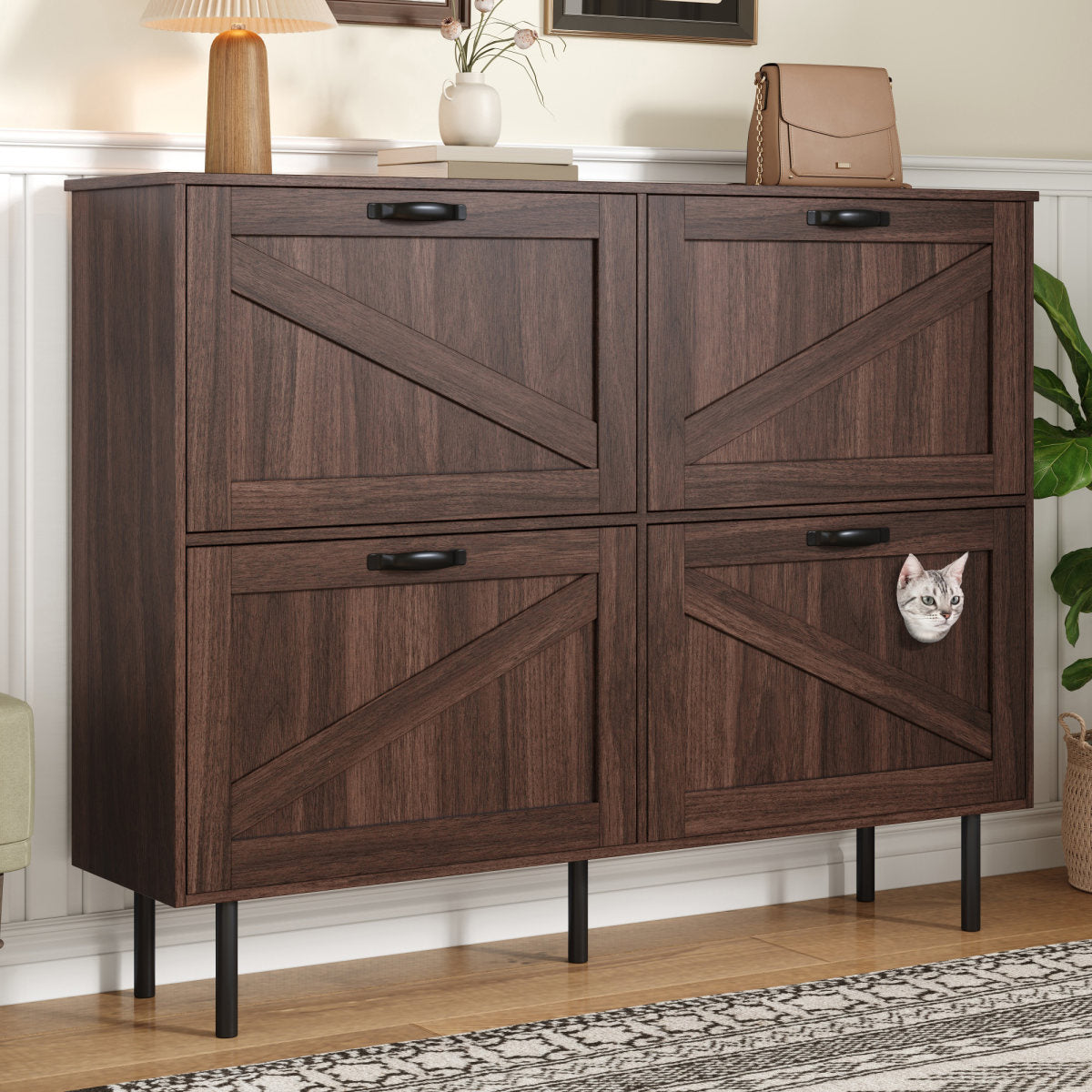 Narrow Shoe Cabinet With 3 Flaps, With Shelf For Pet Toys, Shoe Rack, Shoe Rack, For Use In The Hallway.