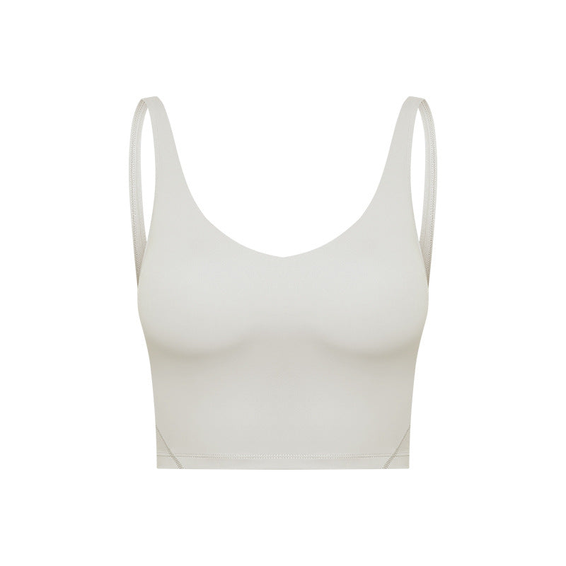 Summer Pure Color Ribbon Chest Pad Nude Feel Back-shaping Running Fitness