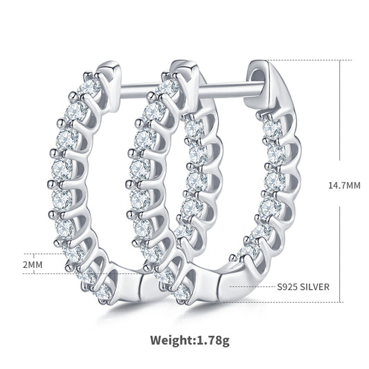 S925 Sterling Silver 30pcs Moissanite Huggie Hoop Earrings For Women 16.5mm Platinum Plated GRA Certified Hypoallergenic Gift Box