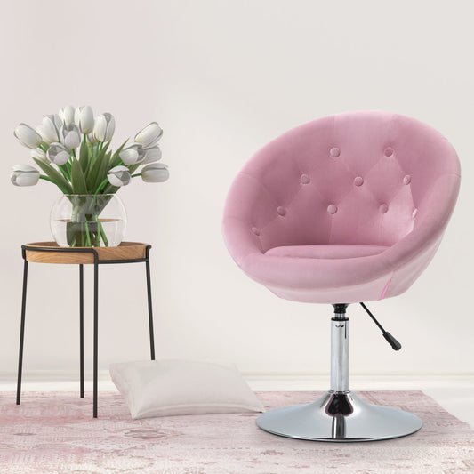 Modern Makeup Vanity Chair Round Tufted Swivel Accent Chair with Chrome Frame Height Adjustable, Pink