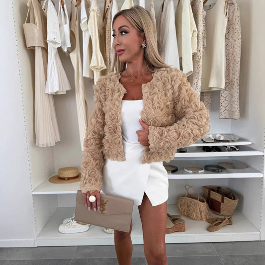 Womens Fashion Solid-color Long-sleeve Cropped Jacket Coat