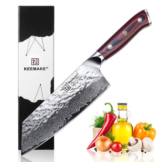 Keemake Nakiri Knife 7 Inch Damascus Steel Kitchen Chinese Meat Cleaver Knife