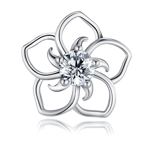 S925 Sterling Silver Abstract Flower Stud Earrings, 0.5ct D-VVS1 Moissanite, Platinum Plated Hollow Petal Design, With GRA Certificate Gift Box