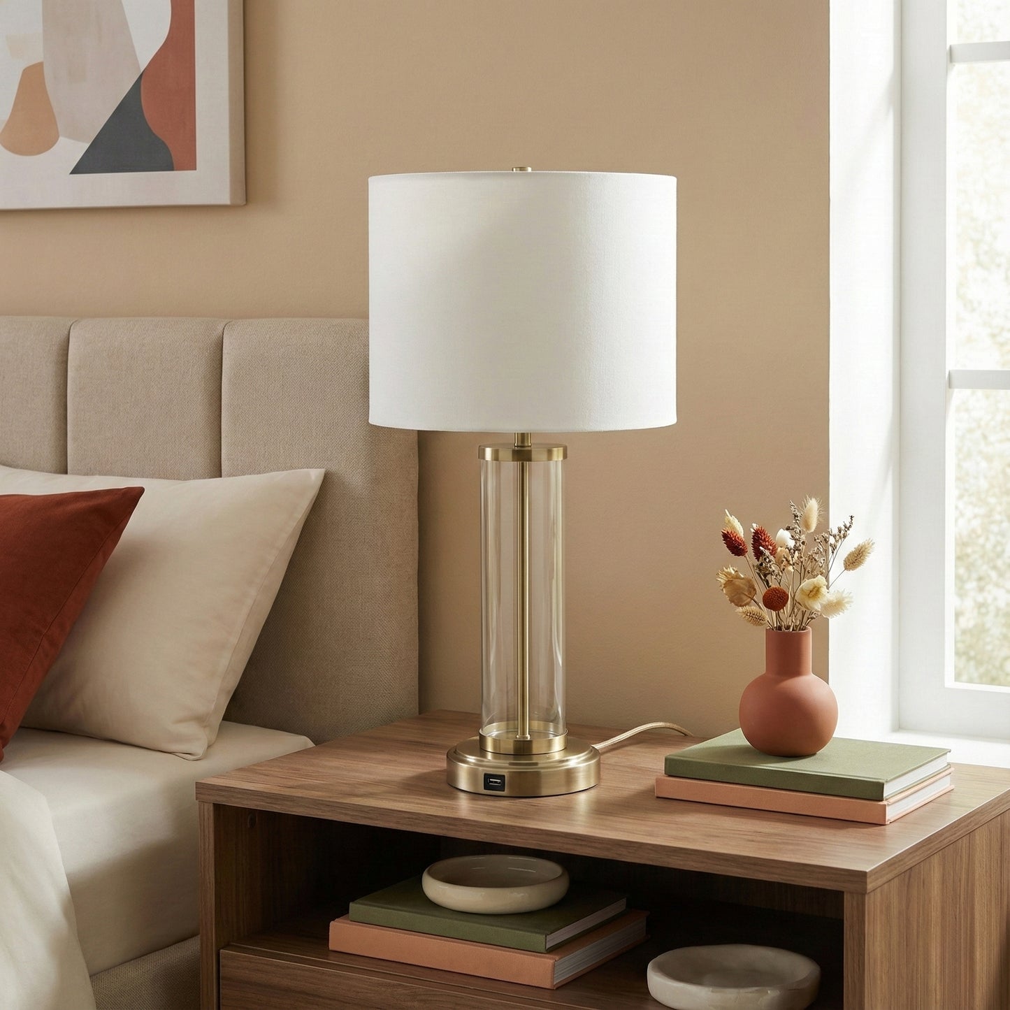 Luna Brushed Nickel Table Lamp With On Off Switch Clear Glass Body  Metal Base