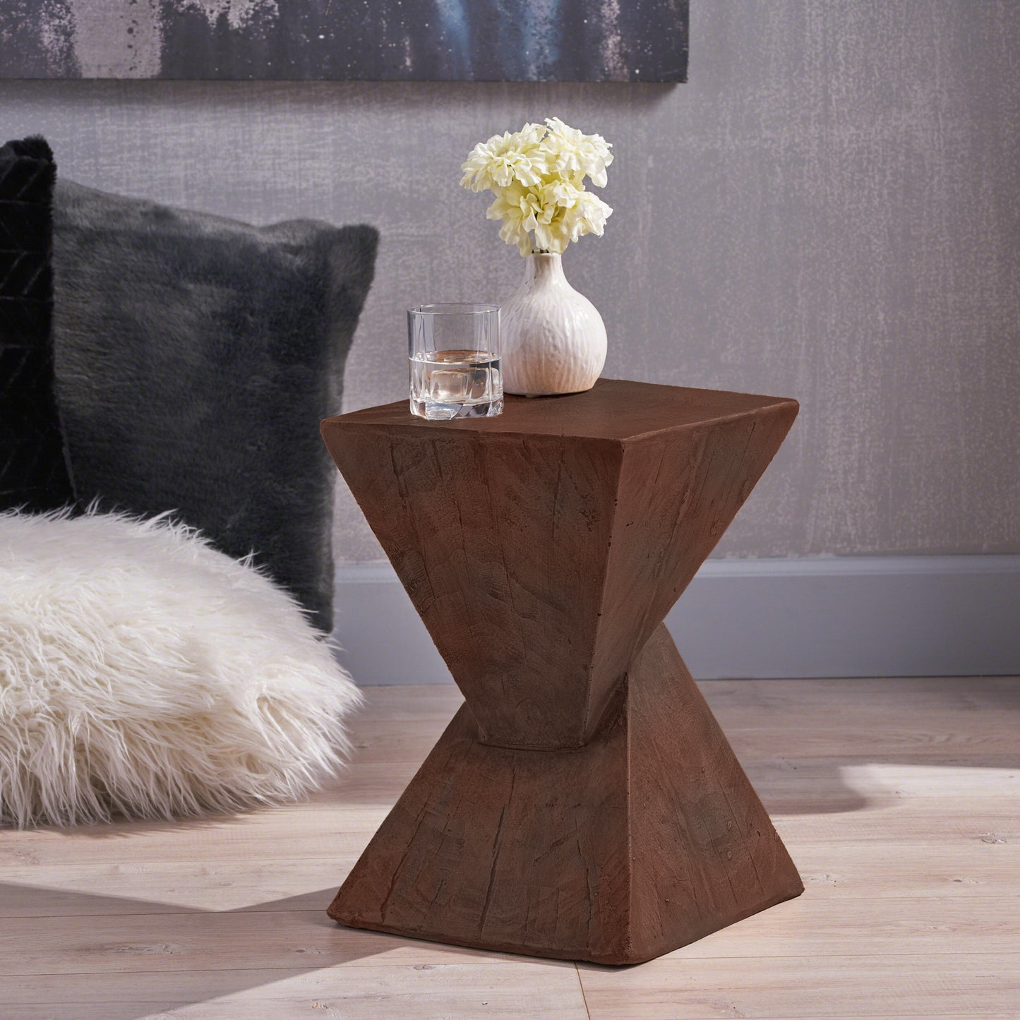 TESS Modern Side Table -Stylish Cent Table Compatible With Living Room, Bedroom, Or Office -Versatile Home Furniture With Design And Sturdy Construction,Dark Brown Color