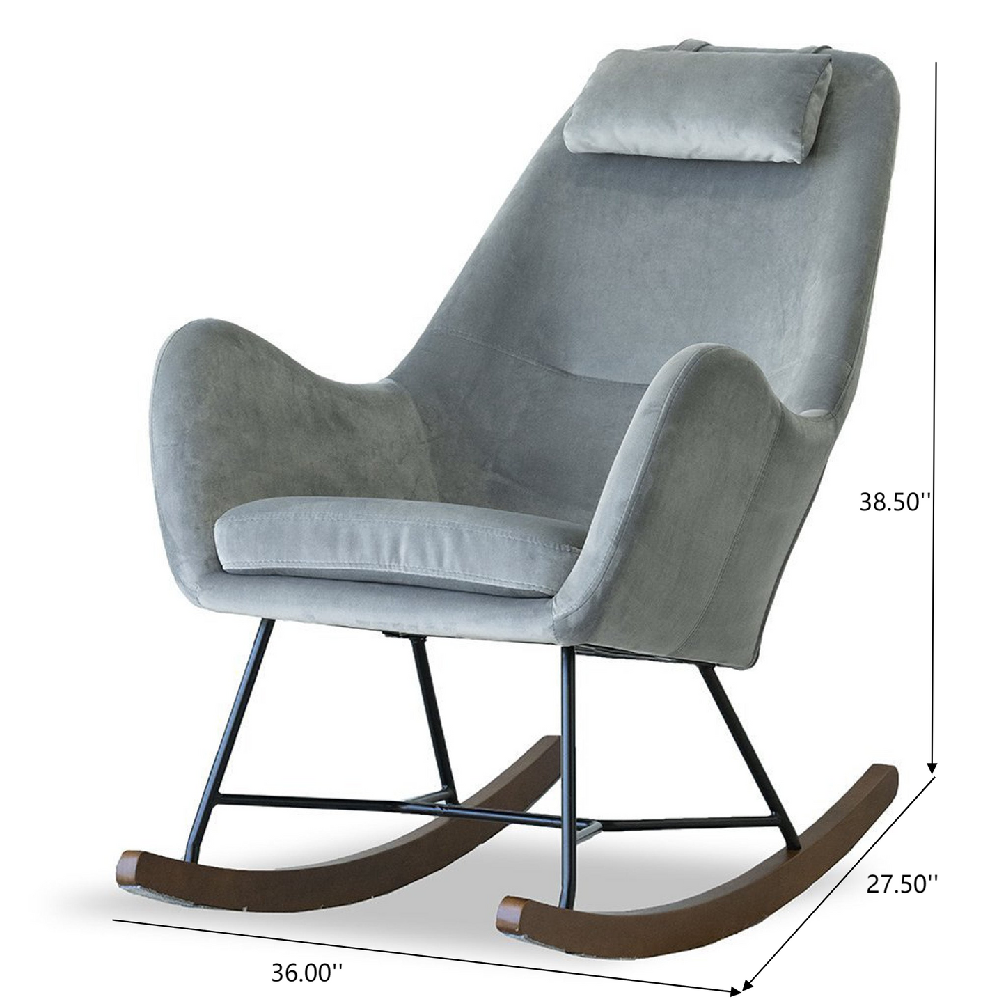 Chelsea Grey Velvet Rocking Chair, Comfort And Style For Home, Light Gray, Velvet, 38.5  H X 27.5  W X 36  D For Living Room Bedroom Waiting Room
