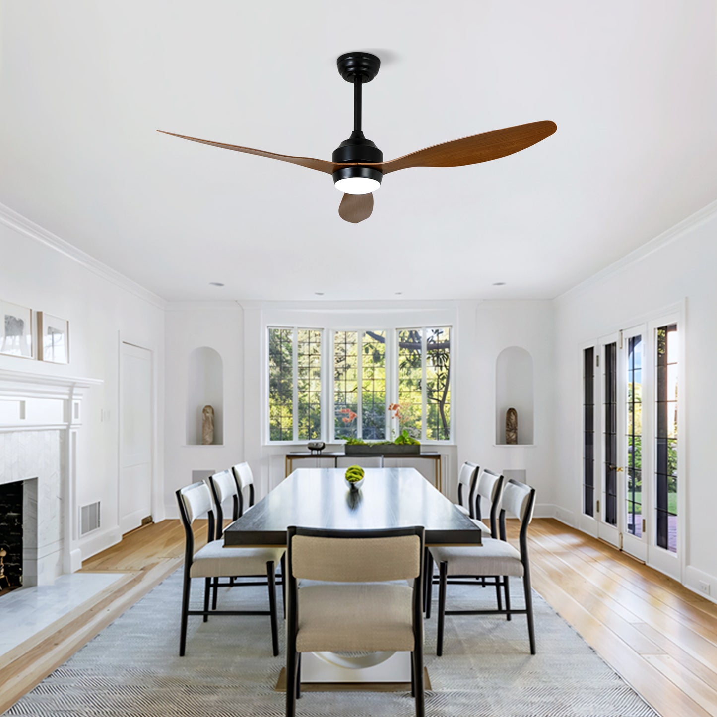 52  Ceiling Fan With Lights Quiet DC Motor 3 ABS Blade Ceiling Fans 6 Speed Levels,Reversible Ceiling Fan, For Patio Living Room, Bedroom, Office,Indoor.  Matte Black   Wood Gain