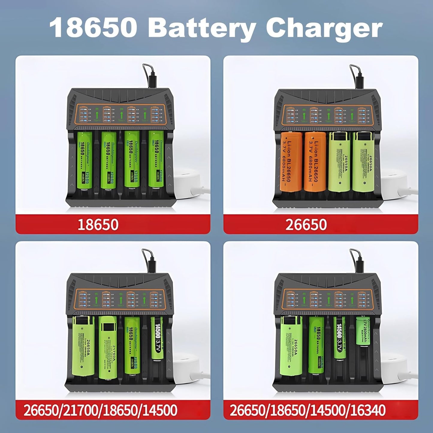 4-Slot LED Smart Battery Charger USB For Rechargeable AA AAA Nimh Battery 18650